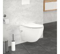 LuxeBath WC Suspendu sans Rebord Court 49 cm Blanc en Céramique avec Fonction Bidet, Revêtement Nano, Toilette Murale avec Siège Amovible en Plastique Softclose, Chasse d'Eau Profonde Effet Lotus