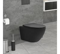 LuxeBath WC Suspendu sans Rebord Long 54 cm Noir Mat, en Céramique Sanitaire, avec Siège Amovible en Duroplast Softclose, Toilette Murale Cuvette à Chasse d'eau Profonde pour la Salle de Bain