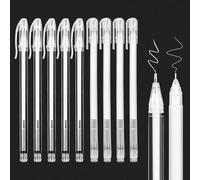 LUXECOVE Lot de 9 stylos gel blancs avec pointe de 0,6 mm 0,8 mm, marqueur blanc, pinceaux blancs pour dessin, croquis sur papier noir, création artistique