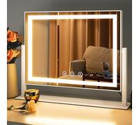 LuxeVue Miroir de courtoisie avec éclairage, 46 x 36 cm, 3 Modes d'éclairage, Rotation à 360°, Cadre en métal, Design Tactile