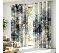 Luxfieo Rideau Occultant Abstrait Moderne - Décoration Abstrait, Rideau Thermique Motif Bleu Gris Coups de Pinceau Art, Lot de 2 Rideaux Opaque à Oeillets pour Fenetre Chambre Salon, 140x260 cm (LxH)