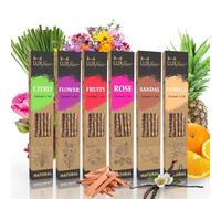 Luxflair Natural Set de 6 bâtonnets d'encens - 6 parfums, Dry Masala Smudge Incense Sticks, Durée de Combustion : Environ 45 Min