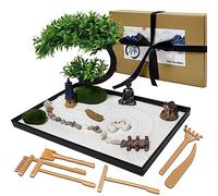 LuXianYS Mini Jardin Zen de Méditation,Table Zen Sand Garden Kit Japonais pour Bureau, Jardin Sable Japonais, Accessoires de Bureau Zen Decoration de Méditation pour Détente