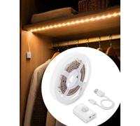 LUXJET Bande LED Blanc Chaud avec Detecteur de Mouvement Bande Lumineuse LED Rechargeable par USB Autocollante 1m avec Marche/Arrêt Automatique pour Closet, Chambre, Couloir, Salle de Bain