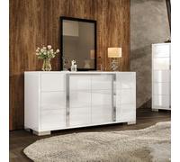 LUXOAK Commode moderne blanche brillante avec 6 tiroirs, armoire de rangement minimaliste pour chambre à coucher, salon et dressing, grande armoire de rangement au design élégant