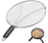 Luxoraiova Protection anti-éclaboussures de 29 cm de diamètre - En acier inoxydable - Universel - Avec poignée - Protection contre les éclaboussures d'huile - Argenté