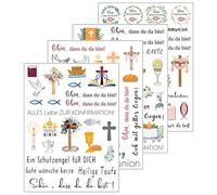 Luxorium 4 feuilles de stickers souvenir communion - cadeau profession de foi fille avec citations, poisson, croix, eucalyptus - autocollants pour verre, bois, céramique et meubles