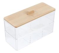 Luxshiny 1ensemble Boîte de Rangement Acrylique Compartimentée avec Couvercle Bambou Organisateur Pratique pour Coton-tiges Cotons et Tampons pour Salle de Bain et Coiffeuse