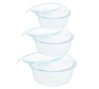Luxshiny 3 Pièces Boîte à Bento en Verre Hermétique Boîte à Lunch Ronde 400ml, 650ml et 1000ml, Compartimentée, Verre Borosilicaté et Pp, Bleue, pour Bureau et École