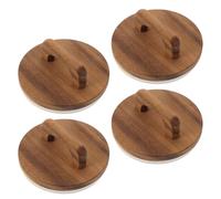 Luxshiny 4 Pièces Couvercles de Bocaux Mason avec Poignée Ronde en Bois Marron Couvercles Hermétiques pour Conservation Étanche, Cuisine et Garde-manger