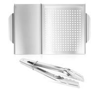 Luxshiny Paniers à Poisson pour Barbecue Extérieur en Acier Inoxydable, Plaque de Cuisson Carrée Perforée avec Poignées Doubles, Robuste et Pratique pour Fruits de Mer et Viande
