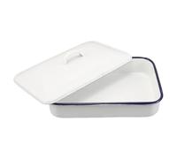 Luxshiny Plat à Rôtir Antiadhésif en Émail Blanc Rectangulaire avec Couvercle et Compatible Lave-vaisselle, pour Four et Cuisson Vapeur