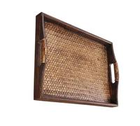 Luxshiny Plateau à Thé en Rotin Tressé Marron Naturel, Plateau Décoratif en Bois et Bambou, Surface Lisse et Résistante Déformation, pour Maison et Salon Spa