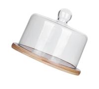 Luxshiny Plateau de Service en Bois avec Couvercle à Gâteau en Verre Protecteur Anti-poussière, Design Dôme Portable pour Buffets et Fêtes d'anniversaire
