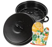 Luxshiny Poêle à Pommes de Terre Multifonction en Émail Noir Poignées Ergonomiques Doubles, Plat à Rôtir Pratique pour Maison et Restaurant, 1 Set Complet