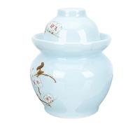 Luxshiny Pot de Kimchi Surface Lisse sans Bavures Double Couvercle Hermétique en Céramique Bleue pour Restaurant et Salle à Manger