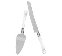 Luxshiny Set de 2 Couteaux à Gâteau en Acier Inoxydable Manche en Cristal, Spatule à Crème Précise et Maniable, pour Mariages et Anniversaires, Emballage Élégant Argenté