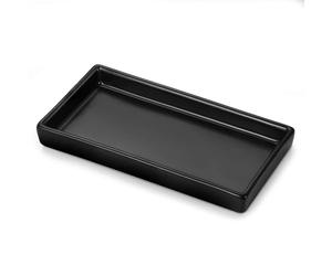 Luxspire Plateau de Rangement, Petit Plateau Décoratif Salle de Bain, Plateau à Cosmétique en Céramique, Organisateur de Rangement de Toilette pour Bougies Bijoux Parfum Cosmétique, Noir