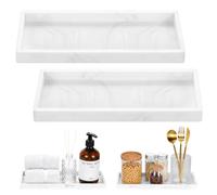 Luxspire Plateau de Salle de Bain, Porte-Savon en Silicone pour Évier de Comptoir de Cuisine, Plateau pour Salle de Bain pour Distributeur de Savon, Parfum, 30 x 13 cm, 2 Paquets, Marbre Blanc