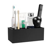 Luxspire Porte Brosse à Dents, Support de Brosse à Dents en Résine avec 5 Fentes, Distributeur de Dentifrice Hygiénique, Organisateur Salle de Bain Ventouse pour Rasoir Dentifrice - Noir