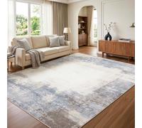 Luxstein Tapis Salon Bleu Gris Moderne Abstrait Lavable Antidérapant à Poils Courts Effet Laine, Tapis Chambre pour Cuisine Couloir Entrée, 120x160 cm