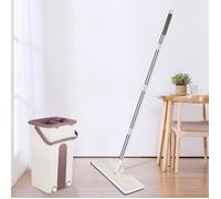 LUXSTORE Balai plat avec 2 Chiffons, serpillière kaki avec Seau de nettoyage, Mop domestique, balai-brosse