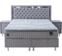 Luxueuse chambre à coucher grise Garniture rembourrée lit double 2x chevets 3pcs