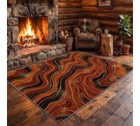 Luxueux Moderne Léger Salon Tapis, Orange Noir Antidérapant Poil Ras Tapis | Fluide Texture Veines Douce Lavable Maison Decoration pour Salle à Manger Chambre d’Enfant Nurserie, 80 x 150 cm