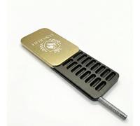 Luxurlife Boîte de rangement en alliage d'aluminium - 8 compartiments - Design à 2 rangées - Blason lion gravé au laser - Coffret cadeau portable (champagne olive duo)