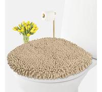 LuxUrux Housse d'abattant de toilette avec bande élastique extensible - Housse antidérapante en microfibre chenille pour salle de bain - Peluche douce, lavage et séchage en machine, aspect confortable
