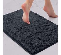 LuxUrux Tapis De Bain-Tapis De Salle De Bain Douche en Peluche Extra-Doux, Matériau en Microfibre Chenille 1 ``, Tapis De Bain Shaggy Super Absorbant |Charbon|15 X 23