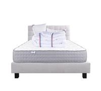 Luxury Literie Ensemble Matelas 160x200 cm, Zen, 20 cm, Ferme, Face été/Hiver + sommier Gris ep20cm + 2 oreillers + Couette + Tête de Lit