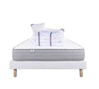 LUXURY LITERIE - Ensemble matelas + sommier - ZEN - 140 x 190 cm - Tapissier - Ferme - 2 oreillers + couette - Face été/hiver