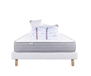 LUXURY LITERIE - Ensemble matelas + sommier - ZEN - 140 x 190 cm - Tapissier - Ferme - 2 oreillers + couette - Face été/hiver