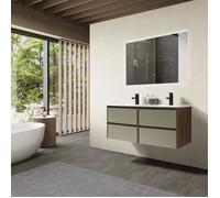LuxuryBain - Meuble de salle de bain double vasque 120cm bois et vert avec miroir led