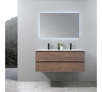 LuxuryBain - Meuble de Salle de Bain Double Vasque 120cm Bois foncé avec Miroir LED