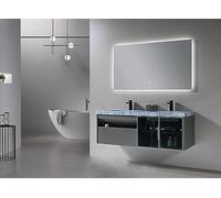 LuxuryBain- Meuble de Salle de Bain Double Vasque 140cm Gris et Effet marbre Bleu avec Miroir LED LB-8509