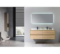LuxuryBain- Meuble de Salle de Bain Double Vasque Bois et Blanc Effet marbre avec Miroir LED LB-8475