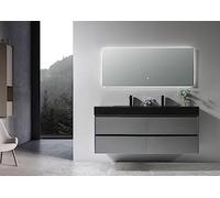 LuxuryBain- Meuble de Salle de Bain Double Vasque Gris et Noir avec Miroir LED LB-8476S