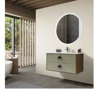 LuxuryBain - Meuble de salle de bain simple vasque 100cm bois et vert avec miroir led LB-1002-100