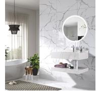 LuxuryBain - Meuble de salle de bain simple vasque 100cm effet marbre blanc avec miroir led
