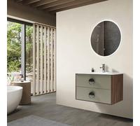 LuxuryBain - Meuble de Salle de Bain Simple Vasque 80cm Bois et Vert avec Miroir LED
