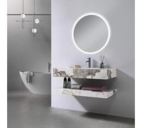 LuxuryBain- Meuble de Salle de Bain Simple Vasque Effet marbre avec Miroir LED LB-8399