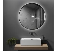 LuxuryBain- Miroir de salle de bain LED 60cm à luminosité variable rond avec cadre en aluminium noir et touche sensitive