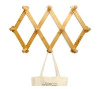 luXva® Patère en bambou avec 10 crochets, pliable, en bois, pour vestes, manteaux, écharpes, sacs à main, chapeaux, etc. Design extensible, naturel