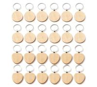 Luxvara 24 Pcs Porte-Clés en Bois Vierges, Porte Clés Bois Brut avec Anneaux, Porte Clé Ronds＆Cœur Naturel Personnalisé, Portes oiss a Graver pour DIY Bricolage, Sculpture, Décoration