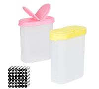 Luxvara Lot de 2 Bocaux à Epices, Pots à Epices Conteneurs, Pots à Épice en Plastique Transparent 250ml, Boîtes Carrées Réutilisables avec 180 Étiquettes, Pour Épice Sel Poudres (Rouge, Jaune)