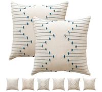 Luxvara Lot de 2 Housse Décorative de Coussin en Coton, Décorer Ferme Deco Carré Bohème Uniquement pour Maison Salon Chambre Décoration D'intérieur Canapé Voiture, 45x45cm (Bleu)