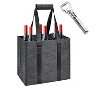 Luxvara Sac à Bouteilles 6 Compartiments,Sac à Vin avec Poignée,Sac de Transport pour Bouteille avec Décapsuleur Multifonction,Borsa Vino en Feutre pour Boisson Bière Vin Champagne,27x18x27 cm