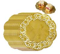 Luxylei Creux Floral Rond caboteur 50 pcs 3.5 Pouces Or Fleur Dentelle Papier Bricolage fête napperon Table Tapis Cuisson Outil